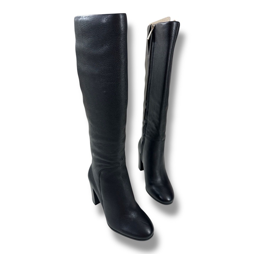 Kenneth Cole New York Justin Black Leather Knee High Block Heel Boot Wm 5.5 NWOT